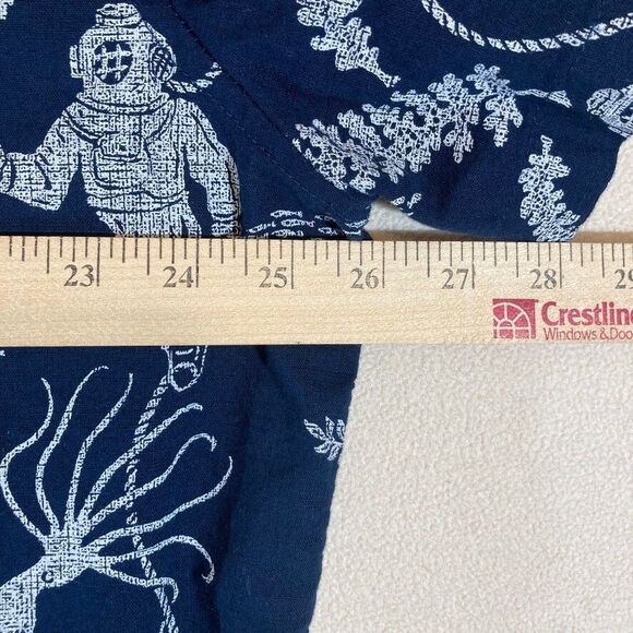 Tropical Scuba Diver Print Button Up Shirt XXL Navy Blue Vacation Resort Wear - Picture 4 of 8